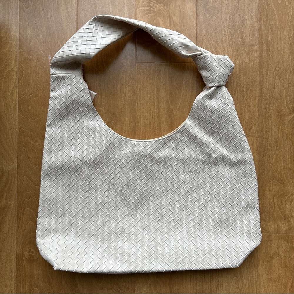 Ulta Beauty Cream Woven Faux Leather Shoulder Bag, NWT